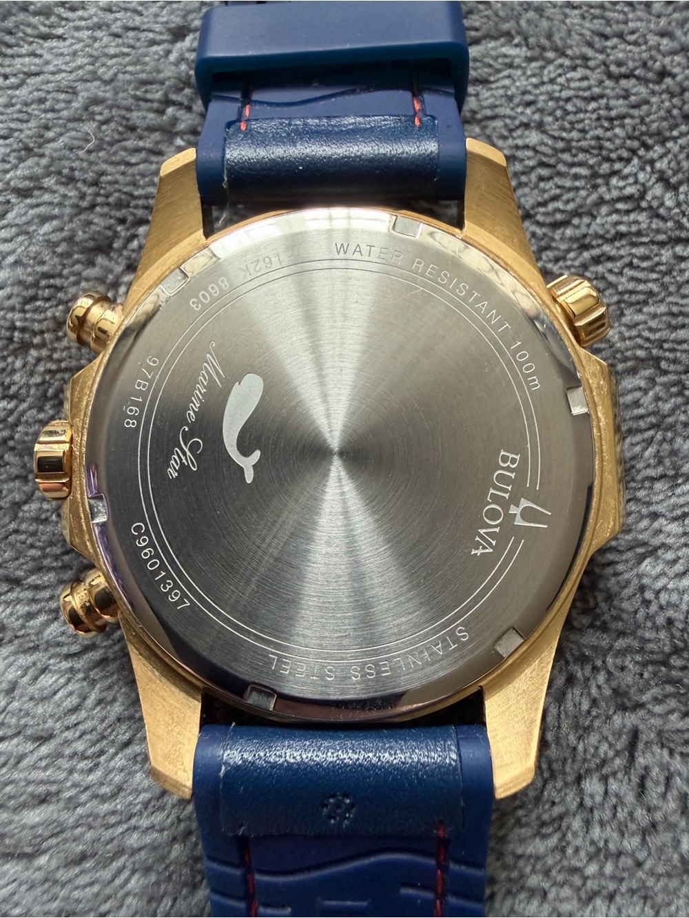 Bulova Marine Star Men’s Quartz Chronograph Gate 100m Blue Dial Gold Finish - Picture 5 of 12